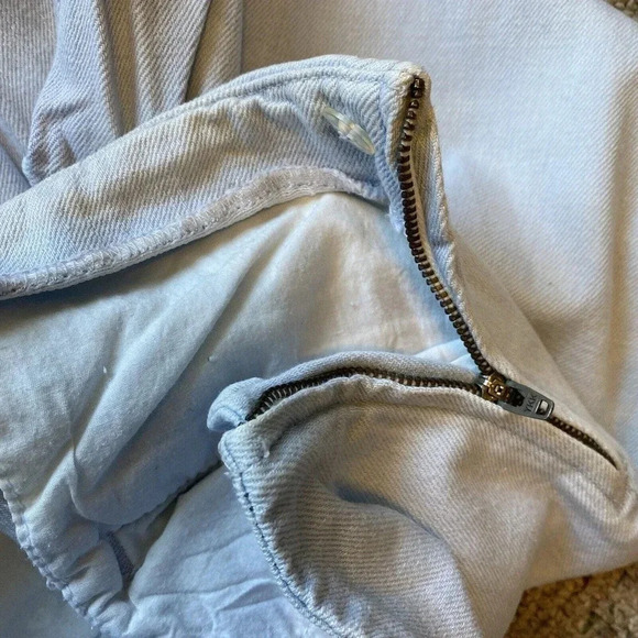 Zara Y2K TRF Light Wash Blue Denim Wide Leg Jeans Women 00 Side Zipper Pockets - Picture 6 of 9
